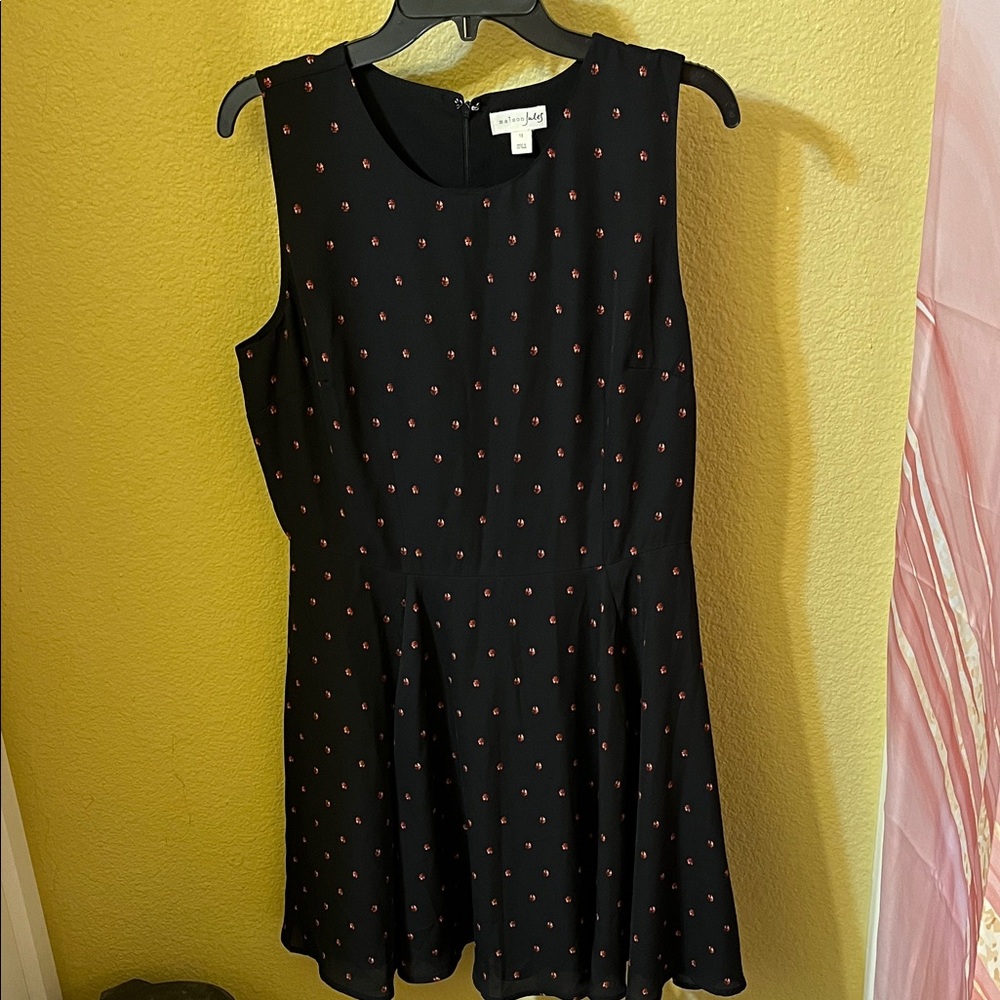 Maison Jules Black Mini Dress with Red Dots